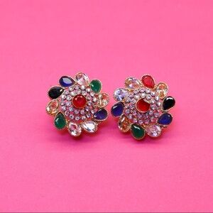 Multi-Color Floral Crystal Stud Earrings - Women Jewelry